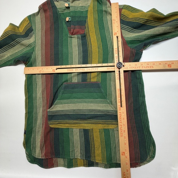 10 Deep Baja Hoodie Large Striped Pullover Streetwear Green - Picture 4 of 8